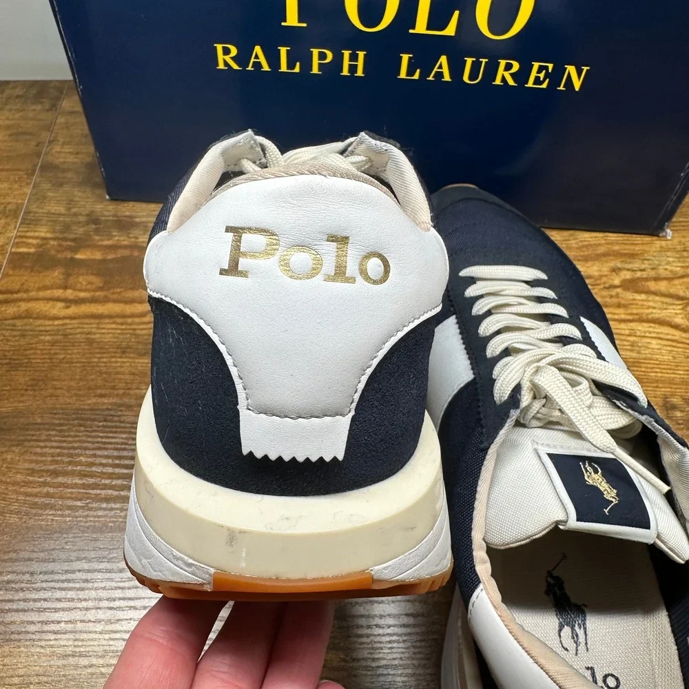 Polo Ralph Lauren Train 89 Navy White Suede Leather Sneakers Mens 12 PP-SK-LTL